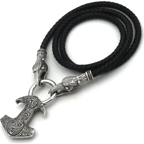 Nordic Viking Celt Pendant Necklace With PU Leather Raven Head Chain Necklace Viking Men Jewelry Gift Dropshipping