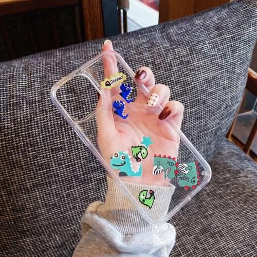 Korean Float Block Dinosaur Phone Case For iPhone 12 11 Pro Max XR XS Max 7 8 Plus SE 2020 Sliding Blocks Transparent Back Cover