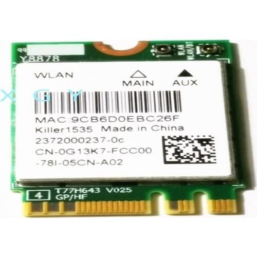FOR Dell FOR Alienware 15 17 R3 Razer Killer 1535 Gaming WiFi Wireless Card W / Bluetooth 0G13K7 G13K7 CN-0G13K7 100% test OK