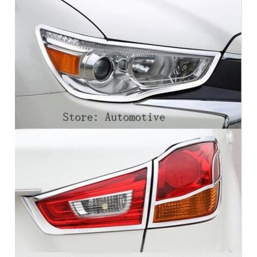 For Mitsubishi ASX Outlander Sport RVR 2011 2012 2013 2014 2015 Chrome Front Headlight + Rear Taillight Cover Trim Molding 2in1