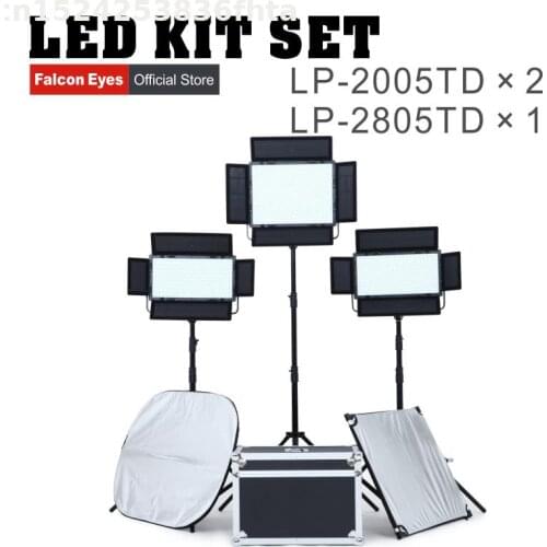 Falcon Eyes 100W Photography Equipment Studio Light LP-2005TDx2+140W Professional LED Video Lamp LP-2805TD With LCD Kit Set