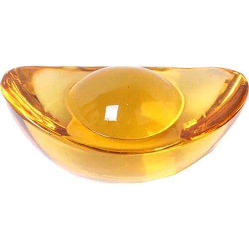 Feng Shui Chinese Yellow Crystal Glass Gold Ingots Paperweight Lucky Family Fashion Gift Home Decoration