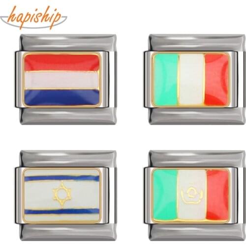 Hapiship Top New I Love Israel Italy Mexico Netherlands Flag Italian Charm Fit 9mm Bracelet Bangle Stainless Steel Making DJ141