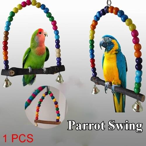 Bird toy parrot Hanging Bell Swing Colorful Bead Bird Supplies Swings Cage for Pets Standing Training Pet Tool vogel speelgoed
