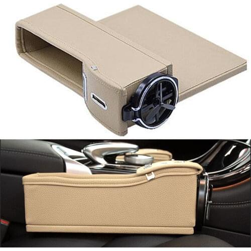 2xBeige Seat Crevice Slit Catcher Gap Filler Storage Box Coin Collector Pocket Wallet Cup Cigarette Holder Organizer Accessories