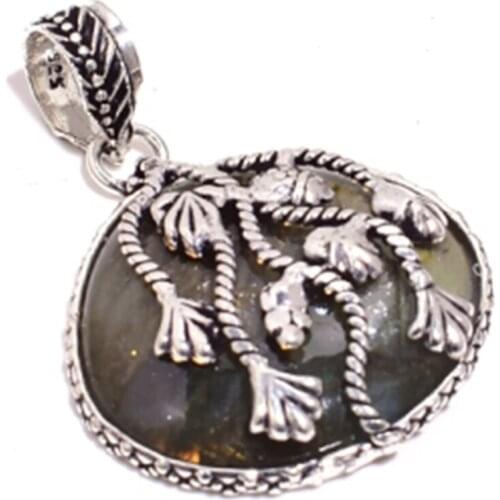 Labradorite Pendant Silver Overlay over Copper , 46.5 mm, P6901