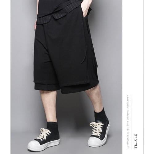 False two-piece Japanese black two-sided ribbon ribbon ribbon ribbon ribbon casual sports loose harlan shorts men five-point pan