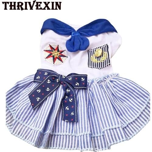 Summer Pet Dog Clothes Navy Style Pet Printing Dress Outfit Comfort Cute Necktie Cat Dog Puppy Pet Dress XS-XXL Puppy Clothes