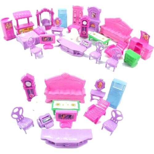 22PCS/set Furniture Miniature Rooms For Doll 3D Dolls House Set Baby Kids Pretend Play Toys Christmas Gift Plastic