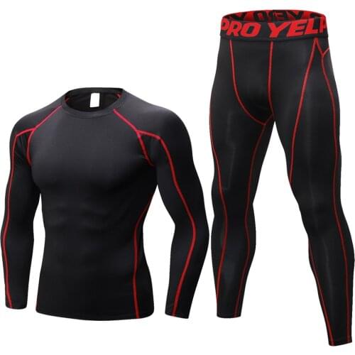 Mens Compression Running jogging Suits Yoga Sports Set Rashguard t shirt And Pants Gym Fitness workout Tights clothing 2pcs/Set