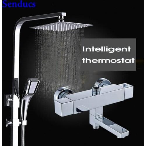 Senducs Thermostatic Shower Set Quality Brass Bathroom Shower System Quality ABS Rain Top Shower Thermostatic Shower Se