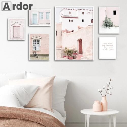 Islamic Architecture Wall Art Canvas Painting Pink House Romantic Quotes Poster And Print Nordic Landscape Pictures Home Decor