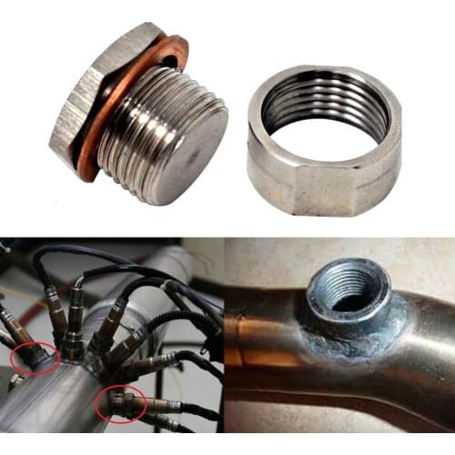 O2 Oxygen Sensor Plug Iron Plated Nickel with Nut Copper Washer M18 x 1.5 Thread Replacement Parts Silver copper washer