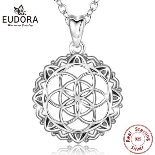 Eudora 925 Sterling Silver Geometrical Seed of life Pendant Neckalce Irish Celtics Knot Necklace Fine jewelry For Women CYD396