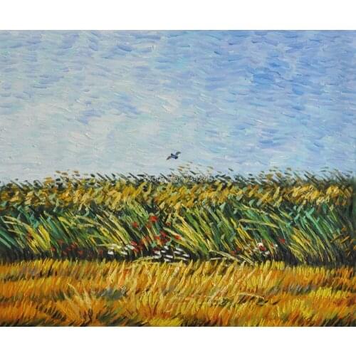 Handmade Landscape Oil Painting Reproduction on Canvas Vincent Van Gogh Wall Art Edge of a Wheat Field with Poppies and a Lark