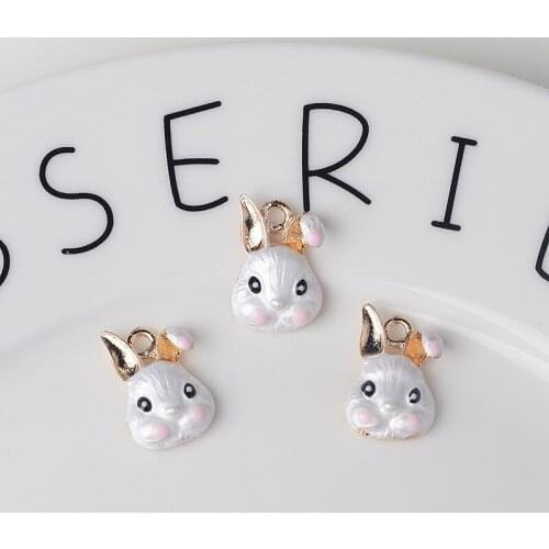 10PCS Lovely Rabbit Head Enamel Charms Gold Tone Alloy Hare Animals Pendants Fit Bracelet Earring Hair Jewelry DIY Accessories