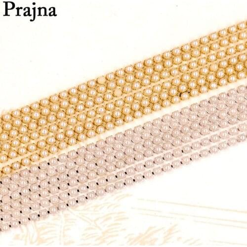 Prajna Pearl Cup Chain Golden Base High Quality Rhinestones Cup Chain Clear Crystal DIY Jewelry Apparel Shoes Accessories D