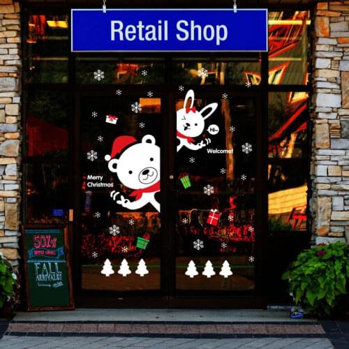 Christmas DIY Little Bear Rabbit Snowflake Wall Sticker Shop Window Glass Christmas Decoration Sticker Christmas Home Supplies