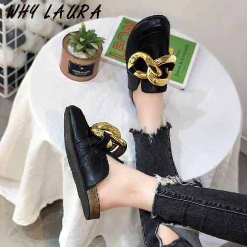 Summer women slippers women low-heeled women gold metal chain women outdoor beach baotou casual slippers fashion mouse
