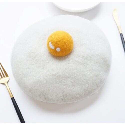 Women Hat Handmade Cartoon Poached Egg Beret Wool Solid Color Women’s Felt Hats Creative Vintage Painter Berets Birthday Gift