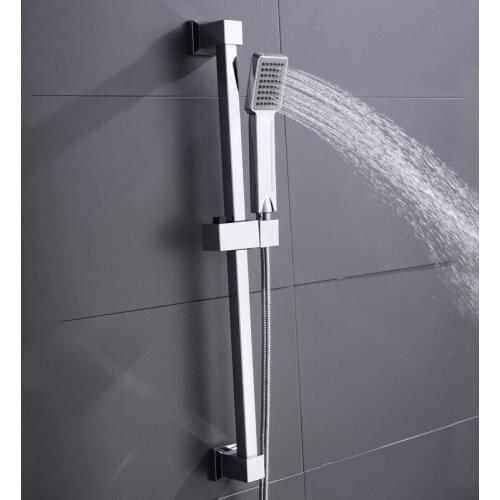 Bathroom Stainless Steel Square Wall Mount Adjustable Slide Bar High Pressure Hand Shower Set With Shower & Hose