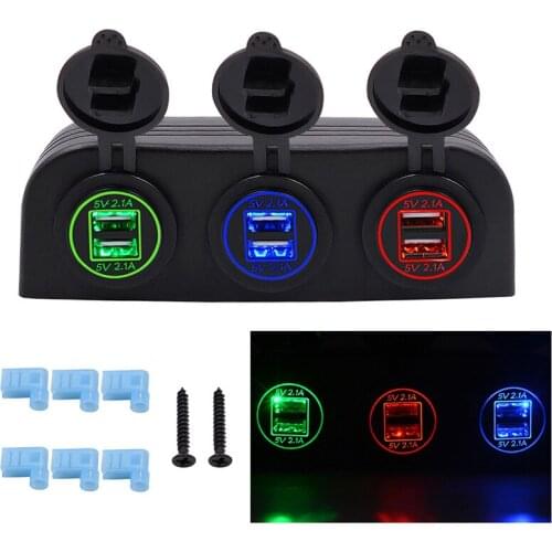 5V/4.2A 6-port USB Charger Dual Power Outlet Adapter Socket Panel for Car Boat Marine Motorcycle RV ATV(Green Blue Red LED)
