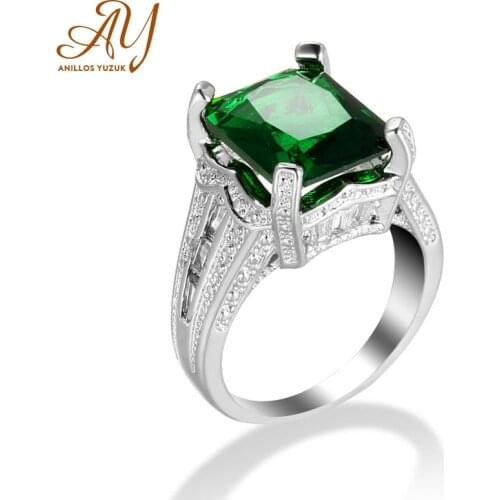 Anillos Yuzuk Green Created Square Emerald Real 925 Sterling Silver Vintage Ring For Women Silver Engagement Brand Fine Jewelry