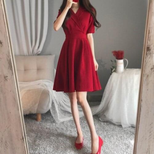 2020 New Summer Ladies V-neck Office Woman Slim Elegant Dress Women Plus Size Red Banquet Dress M-4XL