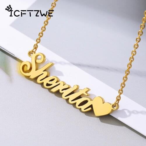 Personalized Name Necklace For Women Stainless Steel Gold Chain Custom Name Necklaces With Heart Customized Jewelry Girls Gift