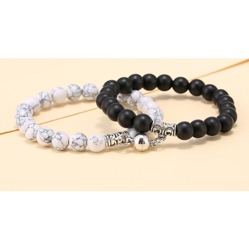 2Pcs Charm Beads Couple Bracelets Natural Rock Stone Magnet Attractive Yin Yang Symbol Wristlets for Women Men Jewelry Gift
