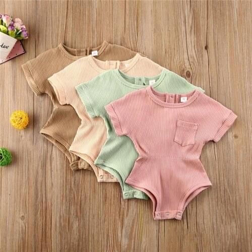 2020 Baby Summer Clothing Baby Kids Boy Girl Infant Romper Jumpsuit Cotton Outfits Set Ribbed Solid Clothes Short Sleeve