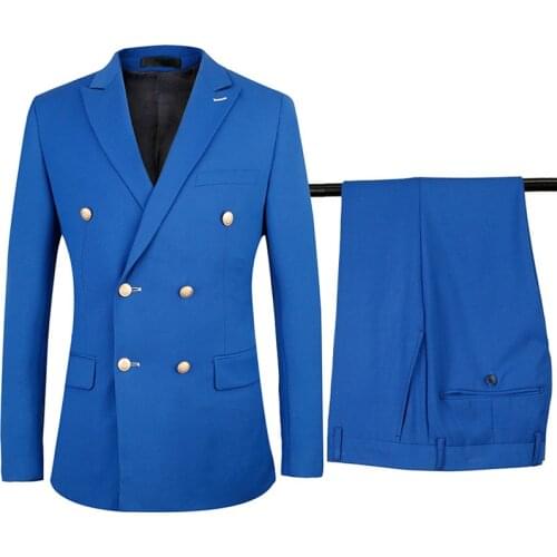 2020 Double Breasted Suit Men jaquard lining Slim Fit Wedding Suits For Men Royal Tuxedo Suit pant 2 pcs metal button suit