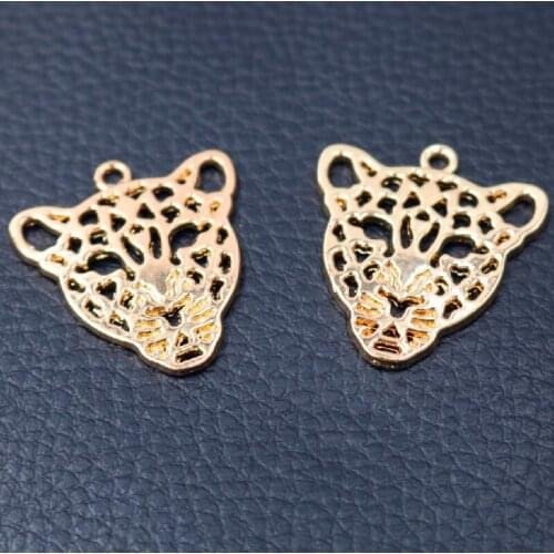 6pcs Gold Plated Popular Leopard Head Pendants Fashion Necklace Earrings Metal Accessories DIY Charms Jewelry Crafts Making P556