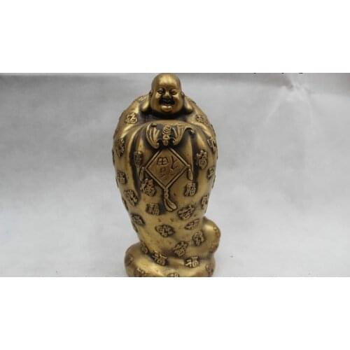 9'Chinese Tibet Buddhism Folk Temple Bronze happiness Maitreya Metteyya Buddha