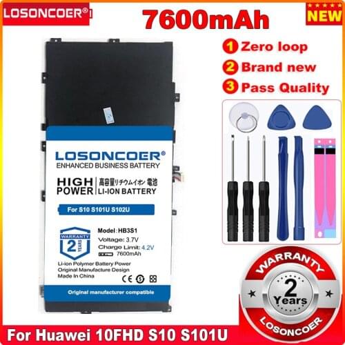 LOSONCOER 7600mAh HB3S1 Tablet Battery For Huawei MediaPad 10FHD S10 S101U S101L S102U Battery