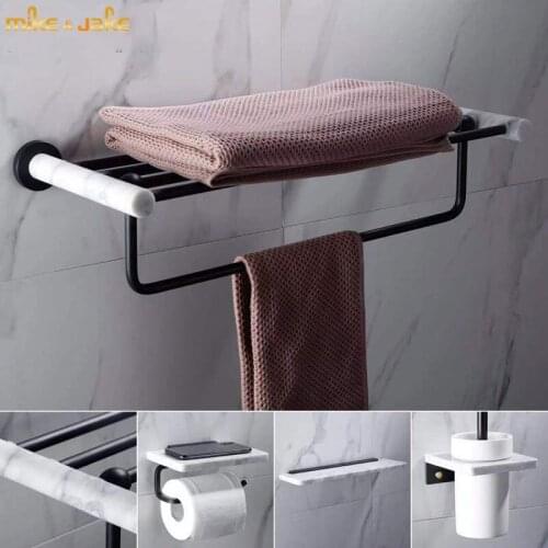 Bathroom accessory black bathroom towel shelf marble bathroom shelf brush holder wall style single towel bar