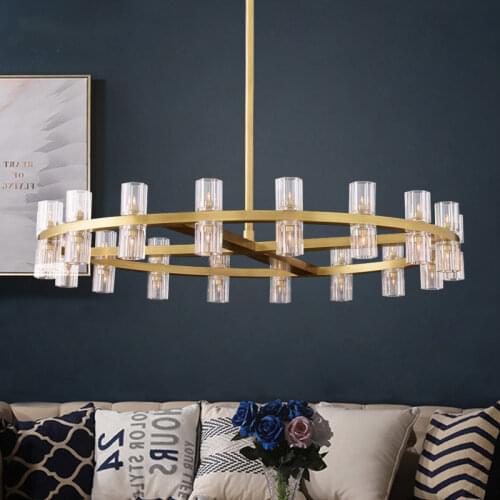 Living Room AmericanRH G4 Led Chandelier Lustre K9 Crystal Chandelier Lighting Luxury Villa Gold Round Metal Led Light Fixtures