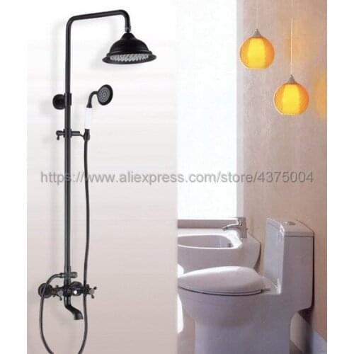 Black Oil Rubbed Brass Bathroom Rainfall Shower Faucet Set Dual Handle Bath Shower Mixer Taps Wall Mounted with Handsh Nhg043