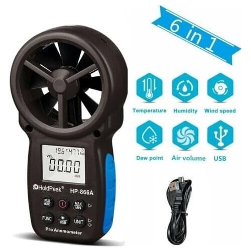 Digital Anemometer Handheld HP-866A with USB Connect Air Flow Meter Measure Wind Temperature/Speed Wind chill with MAX/MIN/AVG