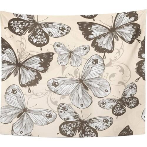 Artistic Black Anniversary with Butterflies Word Beauty Creative Curves Tapestry Home Decor Wall Hanging for Living Room Bedroom