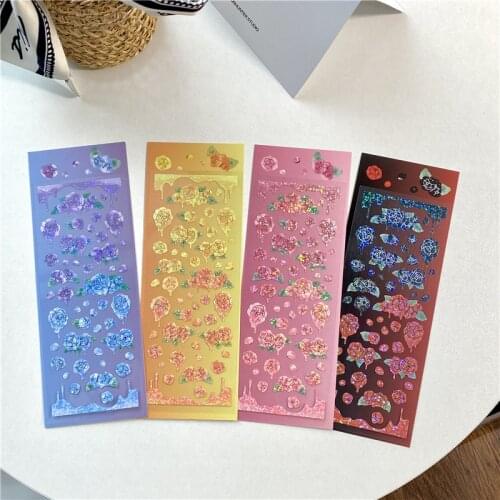 Korea Ins Rose Laser Stickers DIY Scrapbooking Photo Album Charm Gift Stationery Decoration Sticker