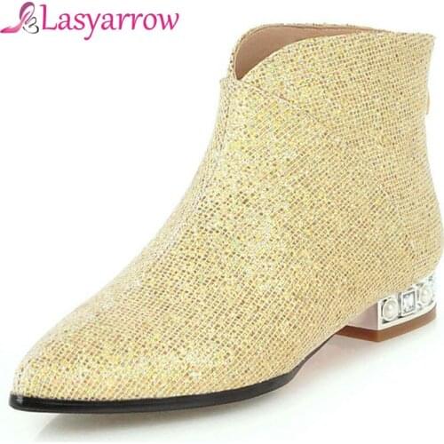 Lasyarrow Square Heels Shoes Woman Pointed Toe Women Boots Plus Size 32-43 Ankle Boots for Women Motorcycle Boots Shoe Zippers