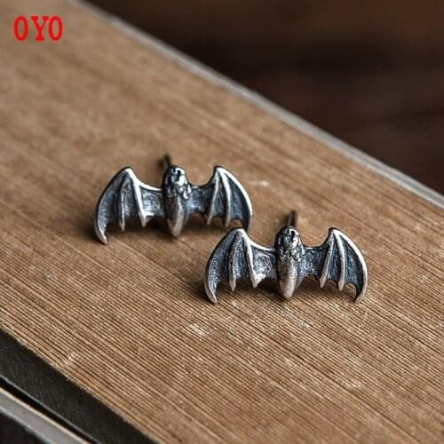 International standard genuine s925 sterling silver European and American style bat earrings
