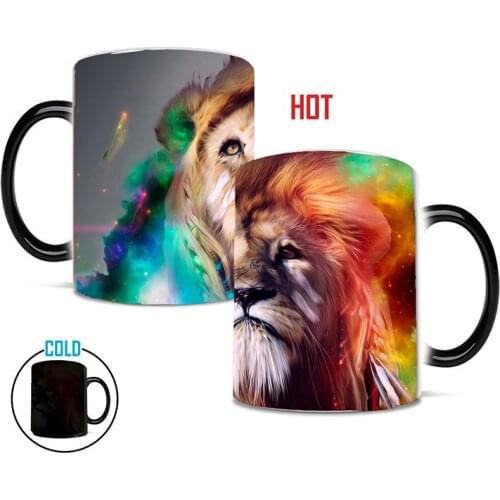 New The King of Forest Lion Magic Mug 350mL Ceramic Color Changing Mugs Cup Heat Sensitive Coffee Milk Mug Gift Free Shipping