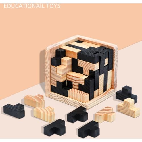 Educational Tetris Shape 3D Wooden Puzzle Toy Brain Teaser Geometric T Shape Matching Jigsaw Puzzle Kids Early Learning Jigsaw