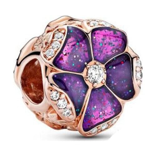 Fit Original Pan Bracelets 2020 Autumn New 925 Sterling Silver Bead Rose Gold Purple Petal Charms Women DIY Fashion Jewelry