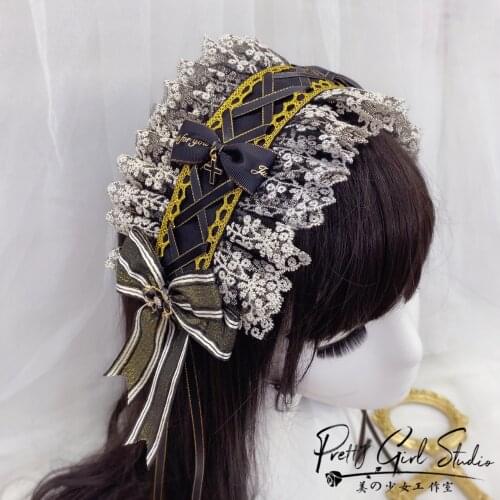 Original dark black gold Gothic cross lolita headband hair accessories KC side clip small thing hand sleeve lo mother