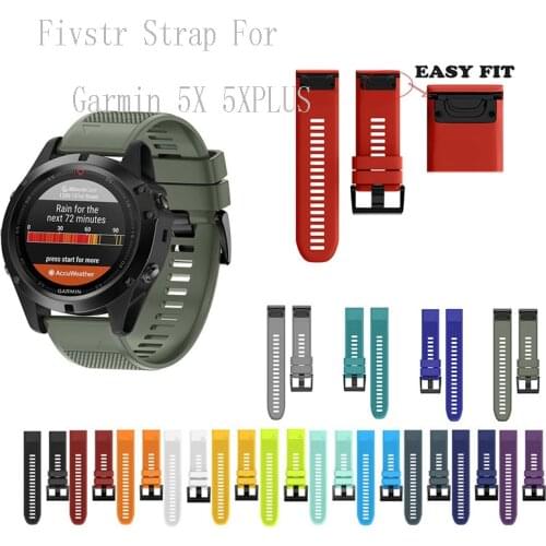 Fivstr Silicone 20 22 26 mm Easyfit Watchstraps for Garmin Fenix 5X 5 5s/ 5xplus 5plus 5splus, Quick Release Wrist Watch Band