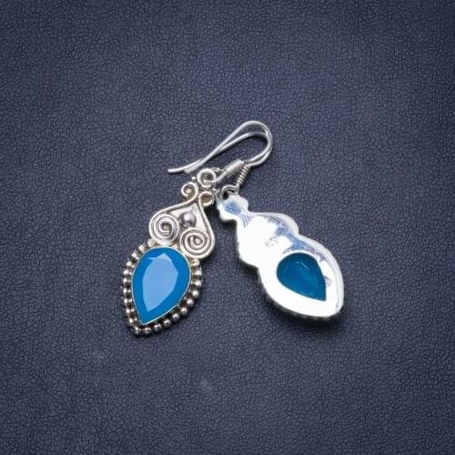 Natural Chalcedony Handmade Unique 925 Sterling Silver Earrings 1.5" Y1218
