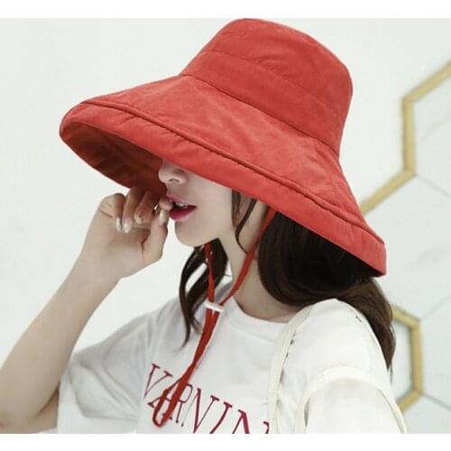 OMEA Floppy Bucket Hat Women Fisherman Wide Brim Solid Cotton Hiking Hat Sunhat Girl Adjustable Harajuku Hat Korea Uv Protection